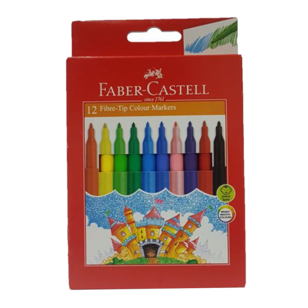 FABER CASTELL 155412 COLOUR MARKERS WITH FIBRE TIP,12 COLOURS