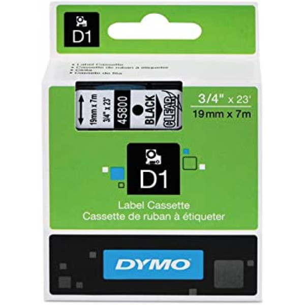 DYMO LABEL TAPE D1(18MM) 3/4''x 23' BLACK on CLEAR 45800 TAPE