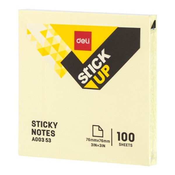 DELI STICKY NOTES 12-PIECES A00353(76X76MM)3X3 YELLOW 100 SHEETS/PAD