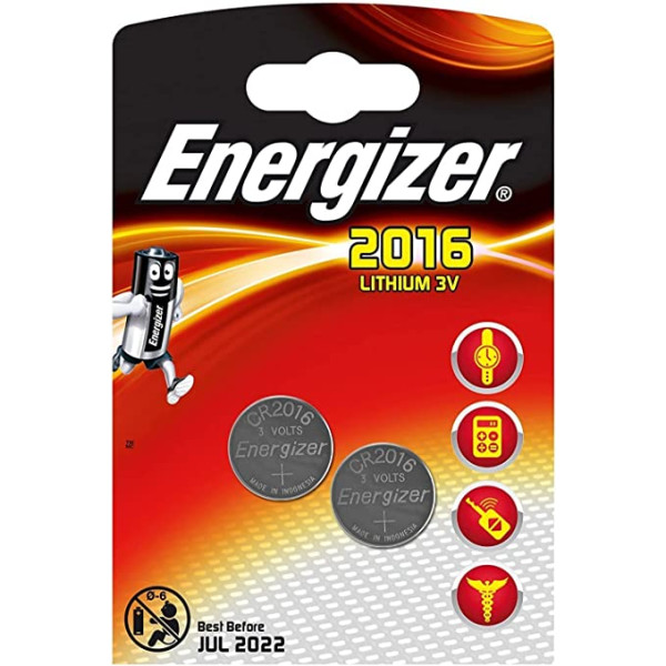 ENERGIZER E-CR2016 LITHIUM 3V BATTERY,PACK OF 2(2016)