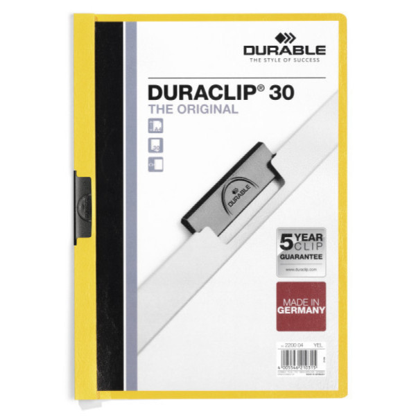 DURABLE 2200 DURACLIP FOLDER 30 A4 YELLOW 25 PIECES IN BOX