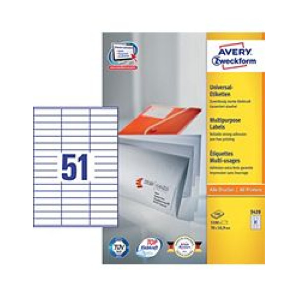  AVERY LABEL LASER ZWECKFORM A4  3420 WHITE  51LABELS/SHEET,PACKT