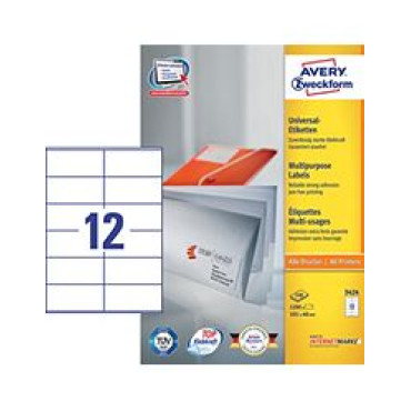  AVERY LABEL LASER ZWECKFORM A4 3661 WHITE,12 LABELS/SHEET, PACKT