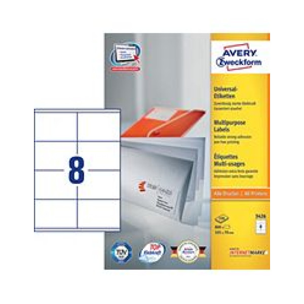  AVERY LABEL LASER ZWECKFORM A4 3426 WHITE ,8 LABELS/SHEET, PACKT