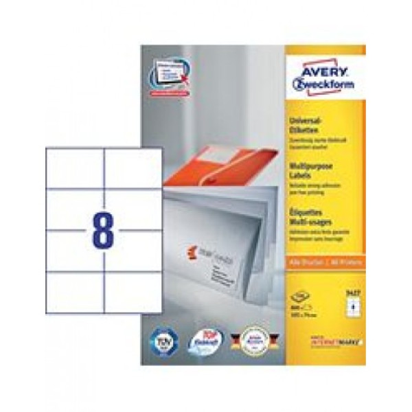  AVERY LABEL LASER ZWECKFORM A4 3427 WHITE,8 LABELS/SHEET,PACKT