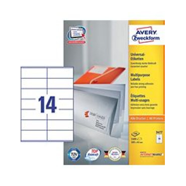  AVERY LABEL LASER ZWECKFORM 3652 WHITE A4 LABEL SIZE 70X42.3MM, 21 LABELS/SHEET, PACKT
