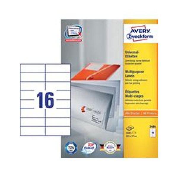  AVERY LABEL LASER ZWECKFORM A4 3484 WHITE 16 LABELS/SHEET,PACKT