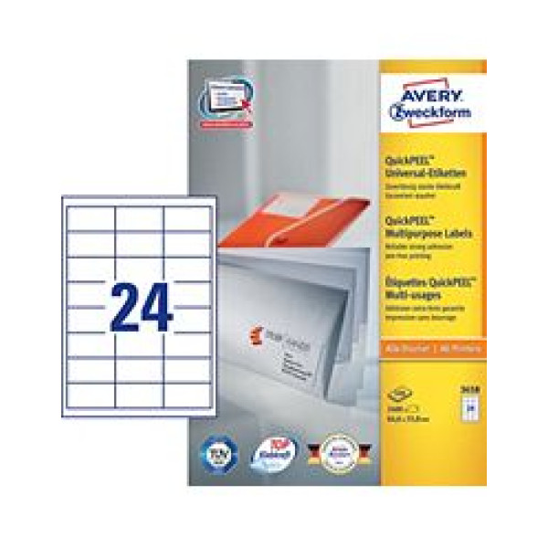  AVERY LABEL LASER ZWECKFORM A4 3658 WHITE ,24 LABELS/SHEET,PACKET