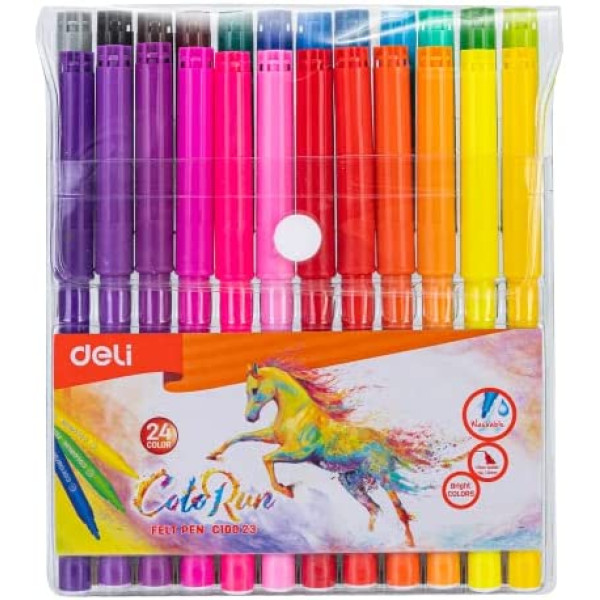 DELI FELT COLOR PEN 24 PIECE C10023 BULLET TIP 1.0MM WASHABLE