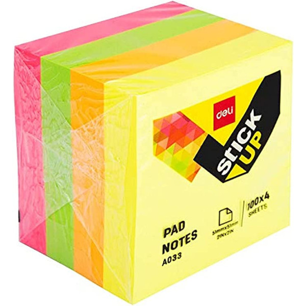 DELI STICKY NOTES A03303(51X51MM)2X2 4 COLOR NEON