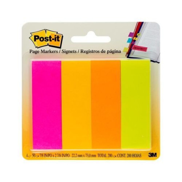 3M PAGE MARKERS NEON COLORS 671-4AN 1" x 3" - 4 PADS  50 SH EACH