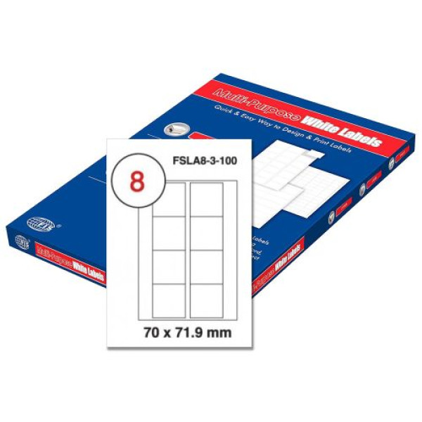 FIS FSLA8-3-100 A4 MULTIPURPOSE WHITE LABEL 70 X 71.9MM