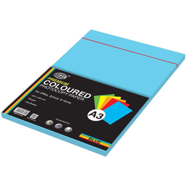 FIS A3 FSPWA3P100BL COLOR PAPER BLUE 80GSM 100 SHEETS PER REAM