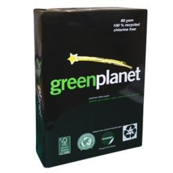 RECYCLED COPY PAPER  100% GREEN PLANET A4 80 GSM WHITE, BOX OF 5 REAM