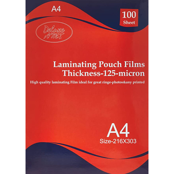 DELUXE AMT A4 LAMINATING POUCH FILM 125-MICRON 216X303MM 100 SHEETS 