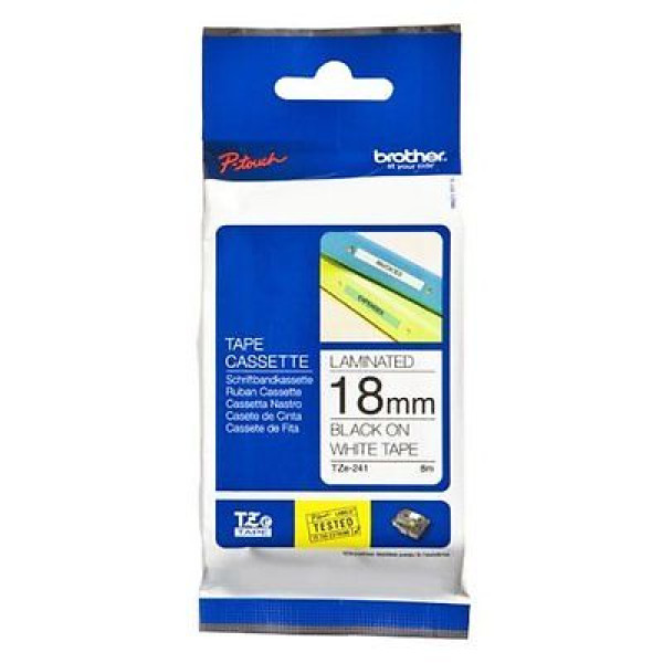BROTHER TZ-241 TAPE 18MM BLACK ON WHITE LAMINATED