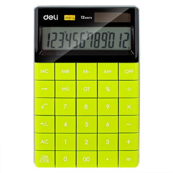 DELI ELECTRONIC CALCULATOR 1589,GREEN BIG DISPLAY DUAL POWER DESIGN