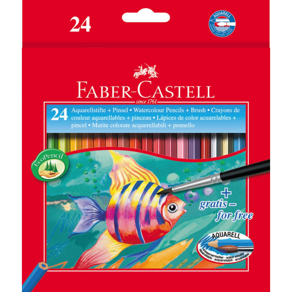 FABER CASTELL FCI114425 24 WATER COLOR PENCILS,1 BRUSH FREE INSIDE