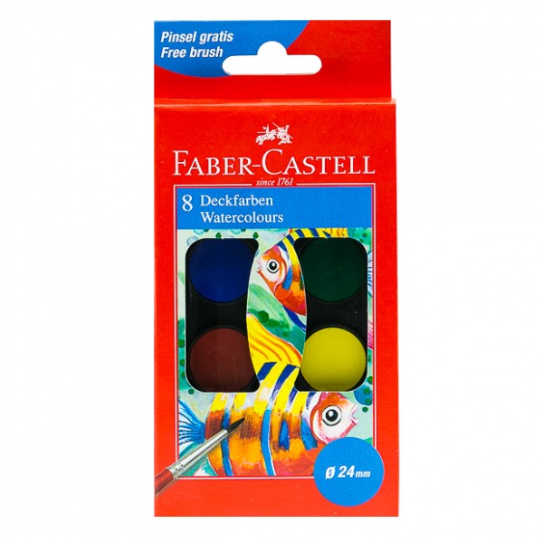 FABER CASTELL FC125008 WATER COLORS 24MM 8 COLORS