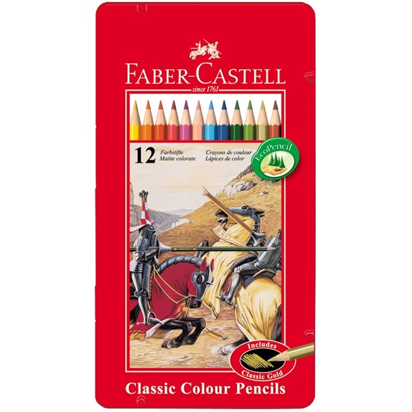 FABER CASTELL FCI115844 METAL TIN 12 CLASSIC COLOR PENCILS