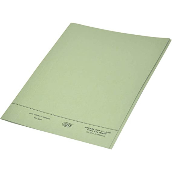 FIS FSFF7FGR SQUARE CUT FOLDER F/S FASTNER A4 (210 X 330MM) 320GSM GREEN PCKT/50