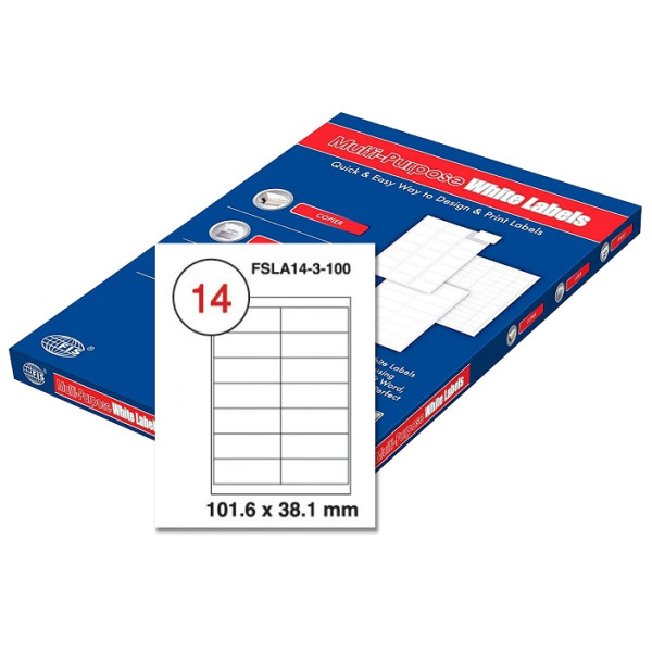 FIS FSLA14-3-100 A4 MULTIPURPOSE WHITE LABEL 101.6 X 38.1 MM