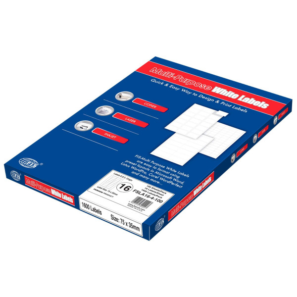FIS FSLA16-4-100 A4 MULTIPURPOSE WHITE LABEL 75X35 MM