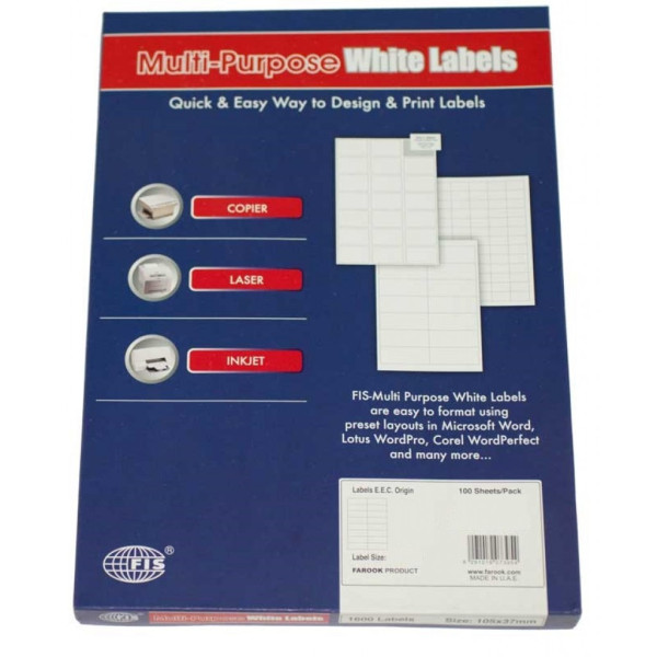 FIS FSLA162-100 A4 MULTIPURPOSE WHITE LABEL 16 X 22MM