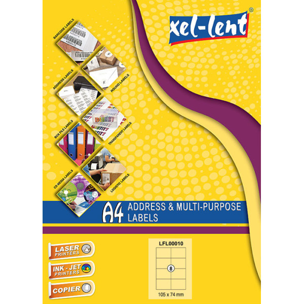  XEL-LENT LABEL LASER LFL00010 A4 105X74MM  8 LABEL/SHEET, PACKET OF 100 SHEET