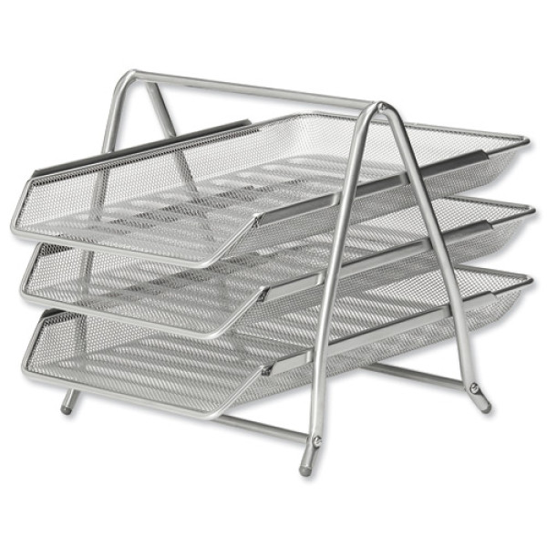 SUPER DEAL DESK TRAY MESH 3 TIER SILVER