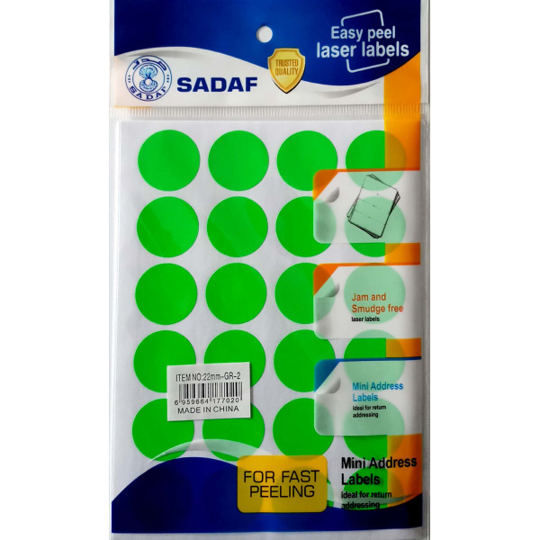 SADAF 22MM-GR-2 ROUND LABEL FLUORESCENT GREEN 