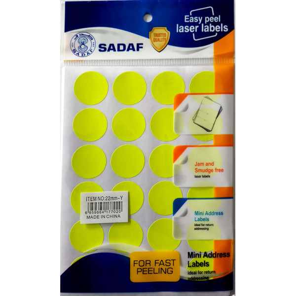 SADAF 22MM-Y ROUND LABEL FLUORESCENT YELLOW 