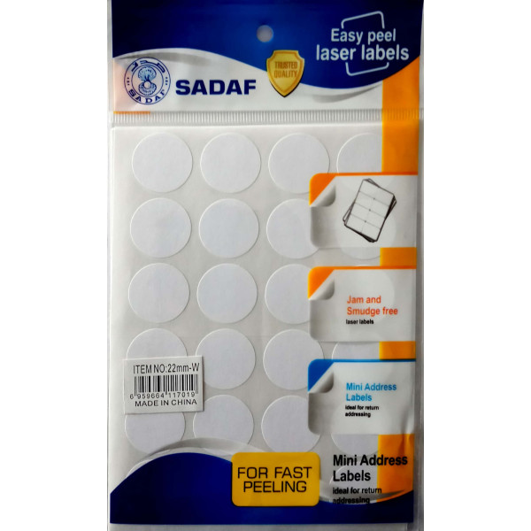 SADAF 22MM-W ROUND LABEL WHITE 10 SHEETS 