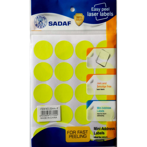 SADAF 25MM-Y ROUND LABEL FLUORESCENT YELLOW 