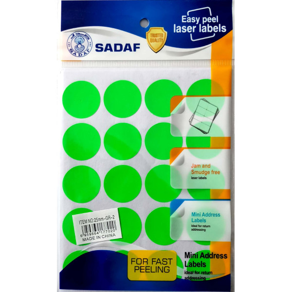 SADAF 25MM-GR-2 ROUND LABEL FLUORESCENT GREEN