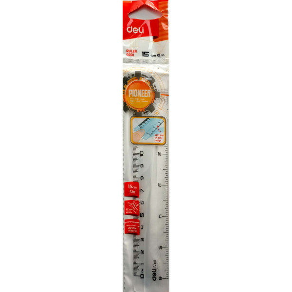 DELI RULER 15 CM LENGTH TRANSPARENT G00112