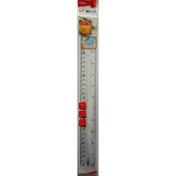 DELI RULER 30CM TRANSPARENT 12 INCHES G00312 