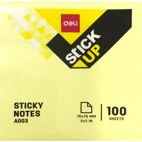 DELI STICKY NOTES A00353(75X75MM)3X3 YELLOW