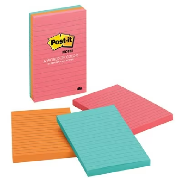 POST-IT 3M 660 3AN (98.4X149) 4"X6" STICKY NOTE LINED NEON COLORS, PACKET OF 3 PCS