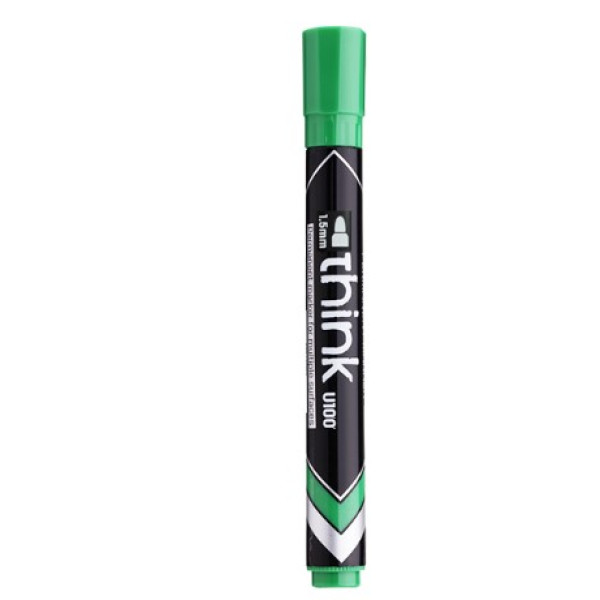 DELI PERMANENT MARKER U100 GREEN BULLET 1.5MM, BOX OF 12 PCS