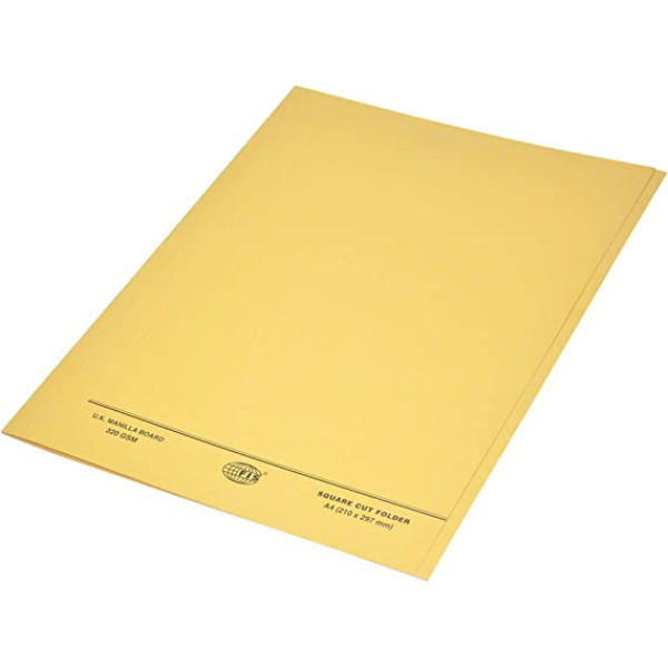 FIS FSFF9A4YL SQUARE CUT FOLDER W/O FASTNER A4 (210 X 297MM) 320GSM YELLOW PCKT/50