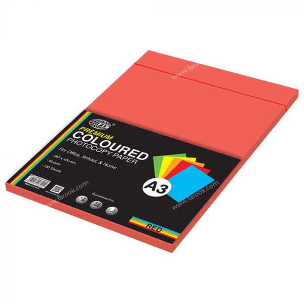 FIS A3 FSPWA3P100RE COLOR PAPER RED 80GSM 100 SHEETS PER REAM