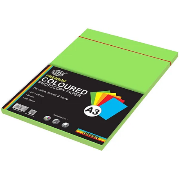 FIS A3 FSPWA3P100PGR COLOR PAPER GREEN 80GSM 100 SHEETS PER REAM