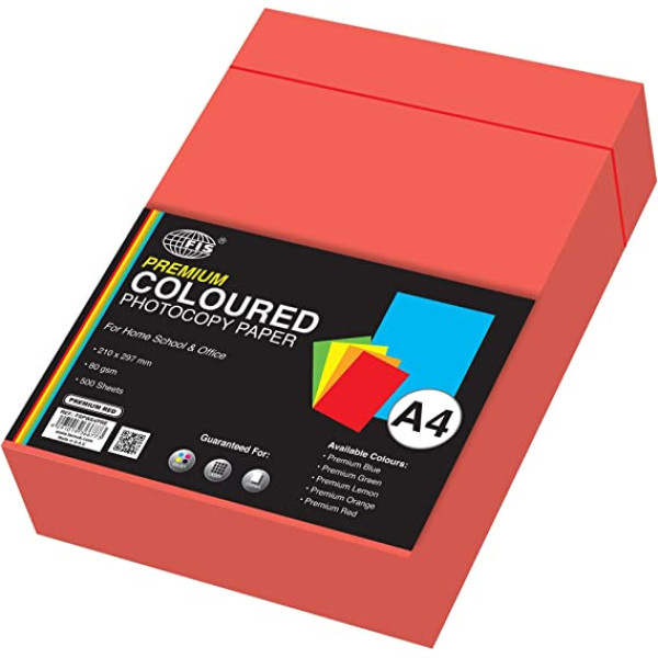 FIS A4 FSPWA4PRE COLOR PAPER RED 80GSM 500 SHEETS PER REAM