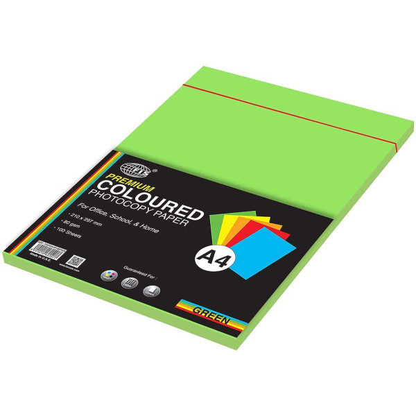 FIS A4 FSPWA4P100PGR COLOR PAPER GREEN 80GSM 100 SHEETS PER REAM