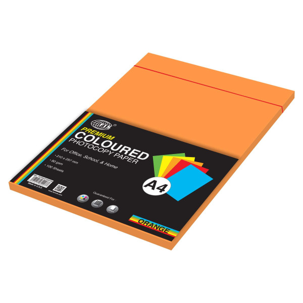 FIS A4 FSPWA4P100POR COLOR PAPER ORANGE 80GSM 100 SHEETS PER REAM