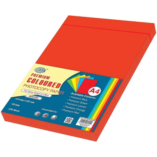 FIS A4 FSPWPA4250RE COLOR PAPER RED 80GSM 250 SHEETS PER REAM