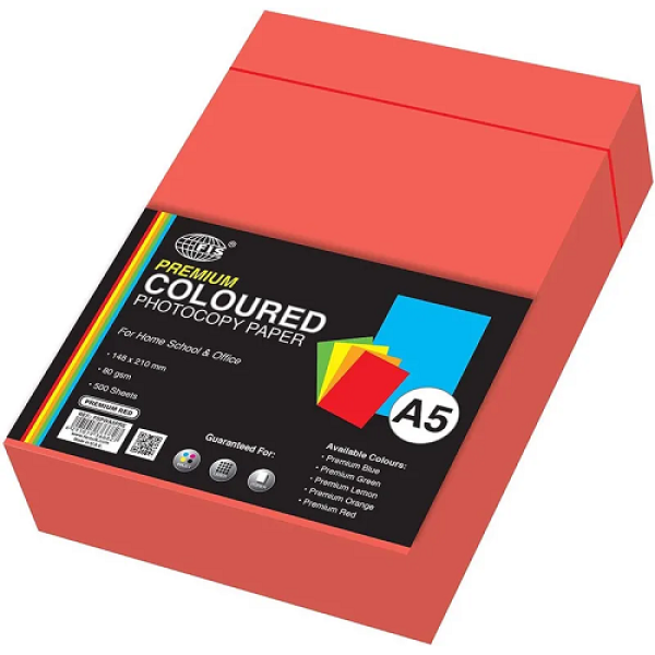 FIS A5 FSPWA5PRE COLOR PAPER RED 80GSM 500 SHEETS PER REAM