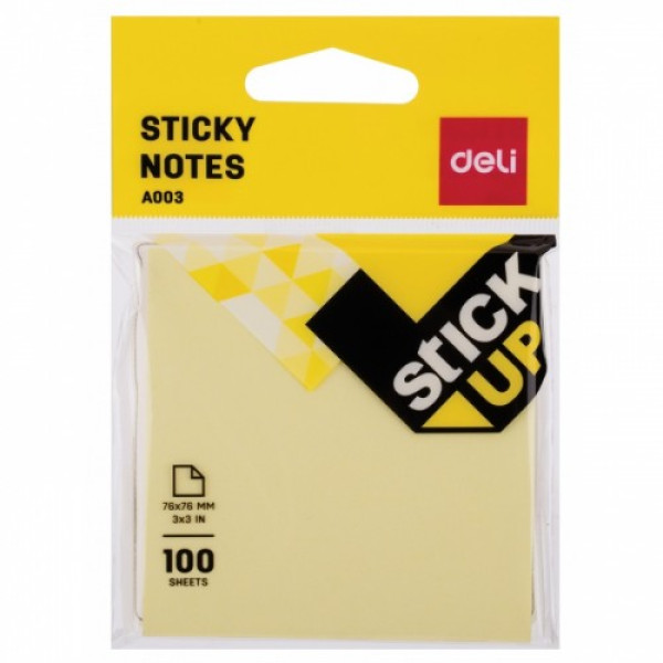 DELI STICKY NOTES A00352(75X75MM)3X3 YELLOW