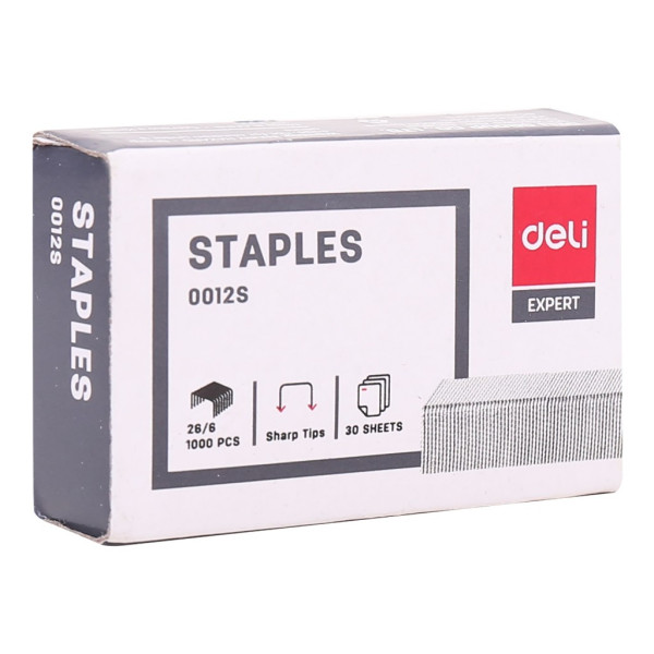 DELI STAPLER PINS 26/6 STAPLES 30 SHEETS 0012S 1 X 1000